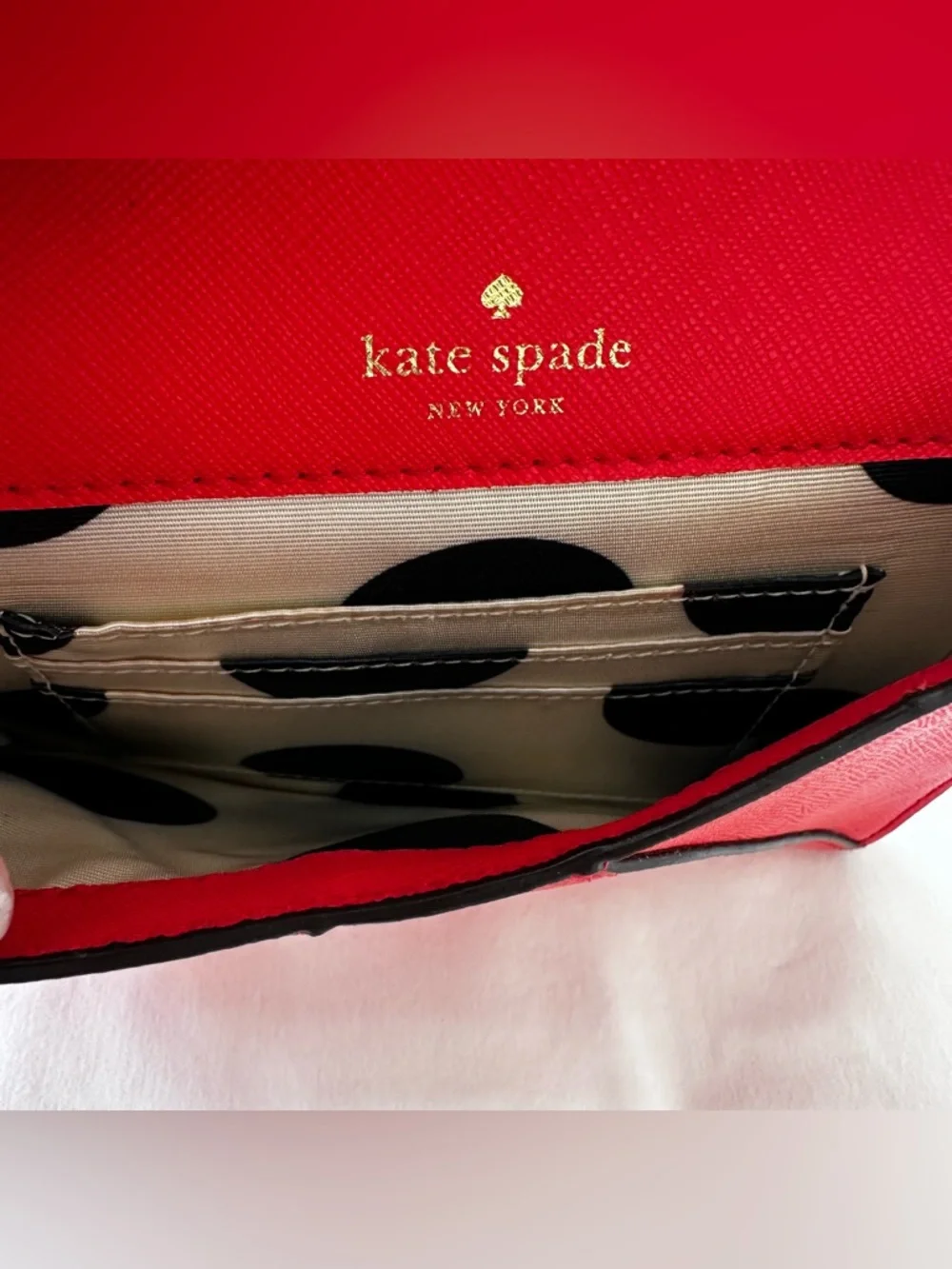 KATE SPADE Coral Pink Leather Envelope Snap Wallet Card Holder Clutch Polka Dot